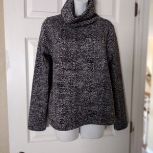 J Crew Black and White Fleece Turtle/Cowel Neck Top Sz. M